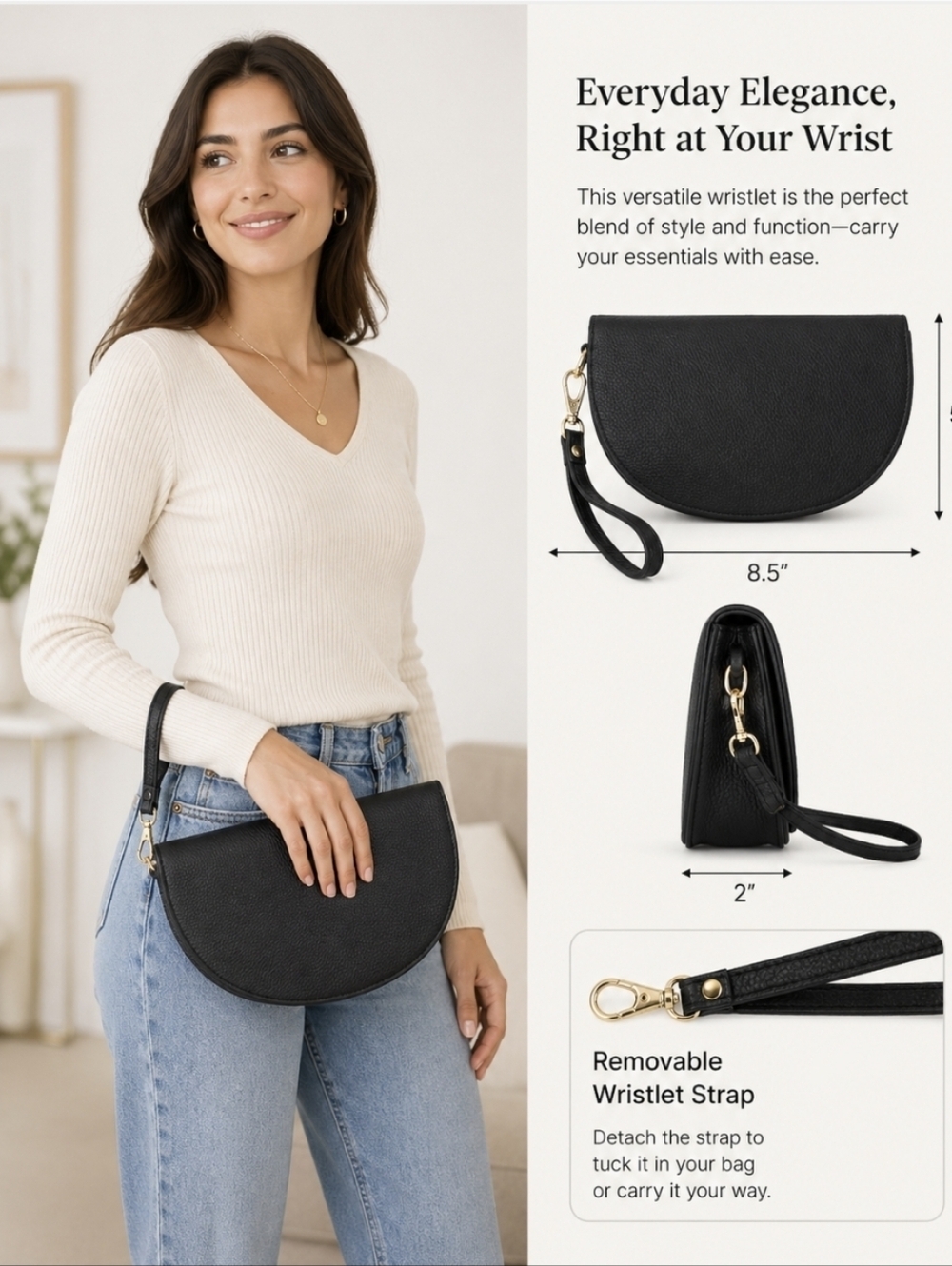 Shiraleah Gigi Black Half-Moon Wristlet Clutch